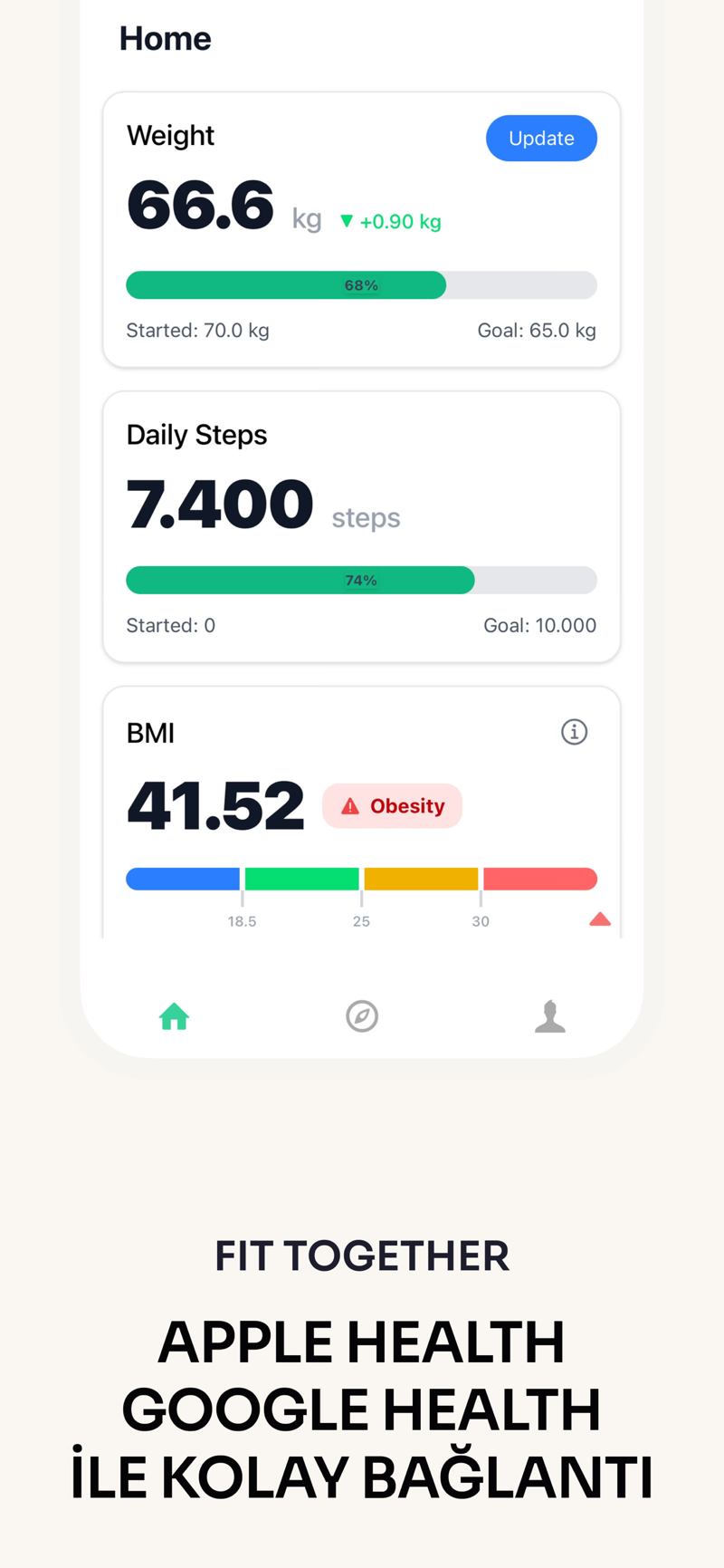 Fit Together Apple Health ve Google Health bağlantısı